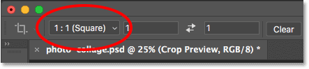 تنظیمات نسبت crop tool