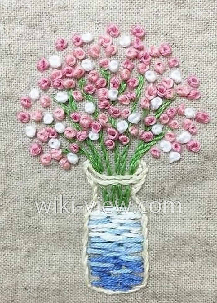 گره فرانسوی / دوخت گره فرانسوی / گره فرانسوی در گلدوزی / آموزش گره فرانسوی / آموزش گل با گره فرانسوی / آموزش گل رز با گره فرانسوی / آموزش گره فرانسوی برای دستبند/ آموزش گره فرانسوی در گلدوزی / گلدوزی / انواع کوک / انواع دوخت / French Knot گل در گلدان با گره فرانسوی