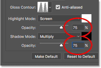 تنظیمات shadow و opacity در فتوشاپ