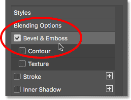 انتخاب bevel & emboss در فتوشاپ