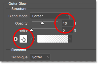 تنظیمات outer glow