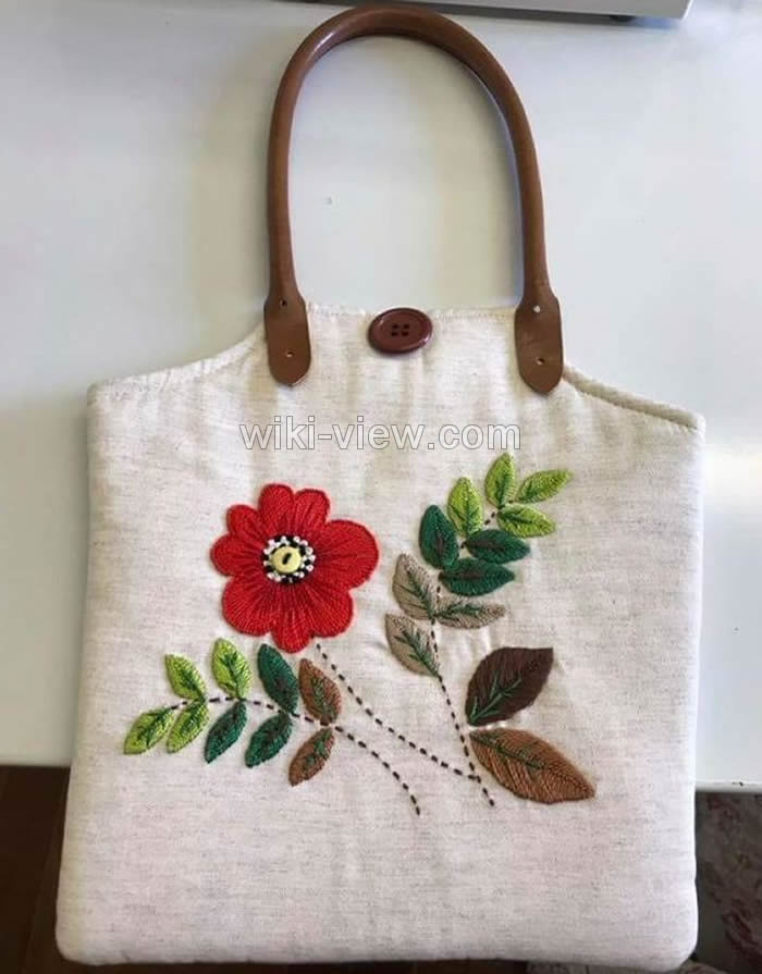 گلدوزی با کاموا روی ساک شیک
