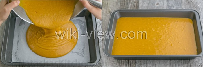 کیک کدو حلوایی / طرز تهیه کیک کدو حلوایی / کیک کدو حلوایی دستور پخت / طرز پخت کیک کدو حلوایی ریختن مواد کیک کدو حلوایی در قالب